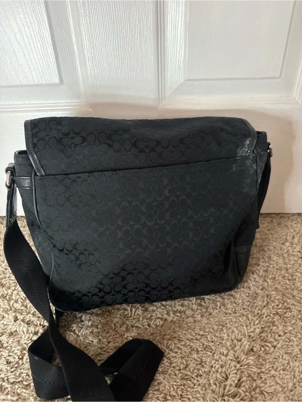 Coach Black Signature Messenger Bag with Adjustable Strap